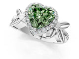 White gold Fancy Green Heart  Halo Diamond Floral Band with Four-Prong Setting_36
