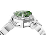 White gold Fancy Green Heart  Halo Diamond Floral Band with Four-Prong Setting_39