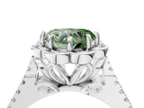 White gold Fancy Green Heart  Halo Diamond Floral Split Shank Engagement Ring 5