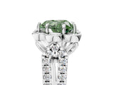 White gold Fancy Green Heart  Halo Diamond Floral Split Shank Engagement Ring