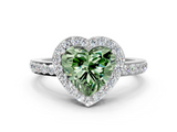 White gold Fancy Green Heart  Halo Diamond Pavé Band Ring with Prong Setting