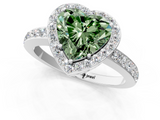 White gold Fancy Green Heart  Halo Diamond Pavé Band Ring with Prong Setting_1