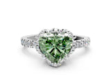 White gold Fancy Green Heart  Halo Diamond Pave Band Ring with Four-Prong Setting_15