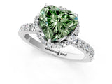 White gold Fancy Green Heart  Halo Diamond Pave Band Ring with Four-Prong Setting_16