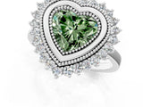 White gold Fancy Green Heart  Halo Diamond Ring with Milgrain Edge and Round Prong Setting_36