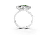 White gold Fancy Green Heart  Halo Diamond Ring with Milgrain Edge and Round Prong Setting_38