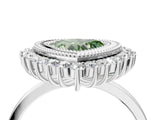 White gold Fancy Green Heart  Halo Diamond Ring with Milgrain Edge and Round Prong Setting_39