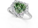 White gold Fancy Green Heart  Halo Diamond Ring with Pavé Band and Prong Setting_1