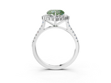 White gold Fancy Green Heart  Halo Diamond Ring with Pavé Band and Prong Setting_3