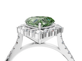 White gold Fancy Green Heart  Halo Diamond Ring with Pavé Band and Prong Setting_4