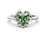 White gold Fancy Green Heart  Halo Diamond Ring with Round Cluster Setting, Solitaire Band, and Four-Prong Setting_29