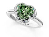 White gold Fancy Green Heart  Halo Diamond Ring with Round Cluster Setting, Solitaire Band, and Four-Prong Setting_30