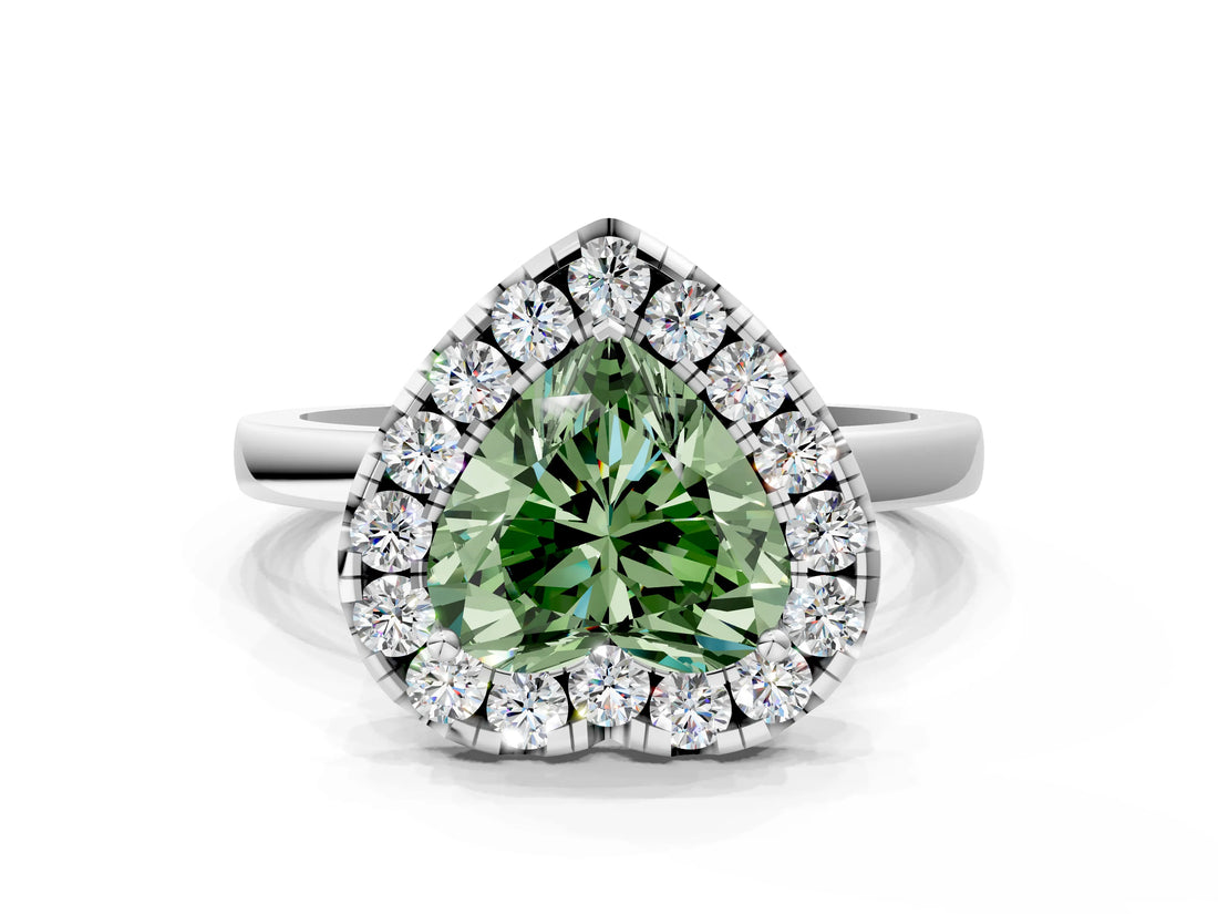 White gold Fancy Green Heart  Halo Diamond Solitaire with Pavé Band and Four-Prong Setting_46