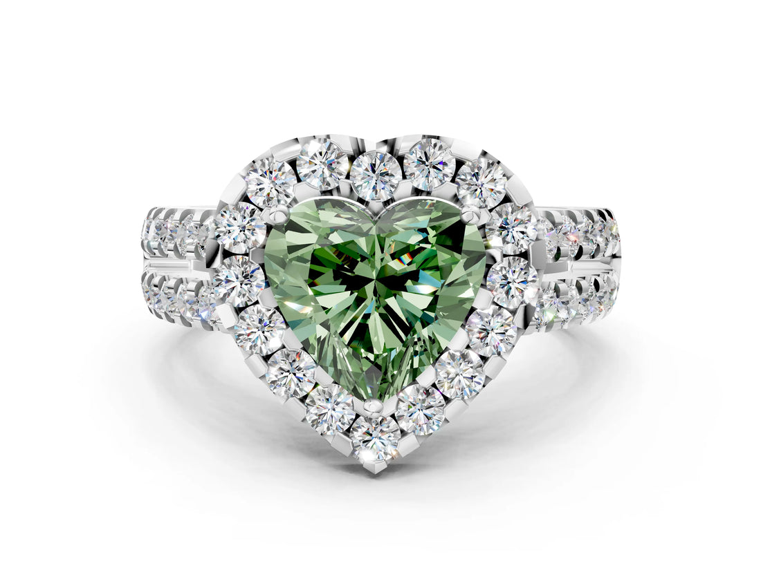 White gold Fancy Green Heart  Halo Diamond Split Shank Engagement Ring with Prong Setting_51