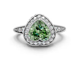 White gold Fancy Green Heart  Halo Diamond Split Shank Ring with Milgrain Detail_29