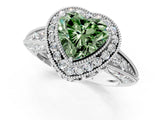 White gold Fancy Green Heart  Halo Diamond Split Shank Ring with Milgrain Detail_30