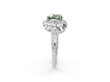 White gold Fancy Green Heart  Halo Diamond Split Shank Ring with Milgrain Detail_31