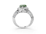 White gold Fancy Green Heart  Halo Diamond Split Shank Ring with Milgrain Detail_32