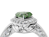 White gold Fancy Green Heart  Halo Diamond Split Shank Ring with Milgrain Detail_33
