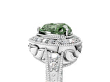 White gold Fancy Green Heart  Halo Diamond Split Shank Ring with Milgrain Detail_34