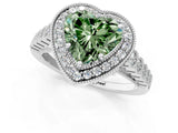 White gold Fancy Green Heart  Halo Milgrain Solitaire with Bezel Set Side Stones and Pave Band_51