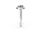 White gold Fancy Green Heart  Halo Milgrain Solitaire with Bezel Set Side Stones and Pave Band_52