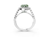 White gold Fancy Green Heart  Halo Milgrain Solitaire with Bezel Set Side Stones and Pave Band_53