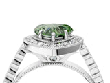 White gold Fancy Green Heart  Halo Milgrain Solitaire with Bezel Set Side Stones and Pave Band_54