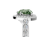 White gold Fancy Green Heart  Halo Milgrain Solitaire with Bezel Set Side Stones and Pave Band_55