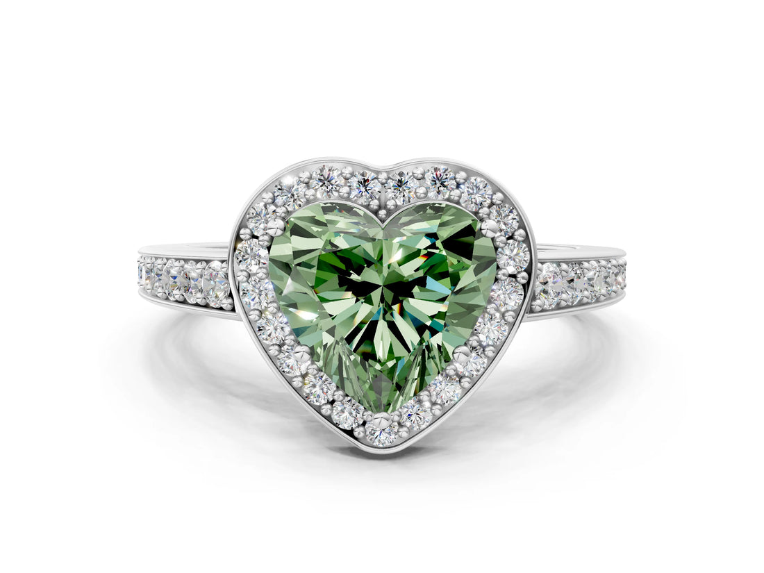 White gold Fancy Green Heart  Halo Pavé Diamond Engagement Ring with Bezel Setting_12