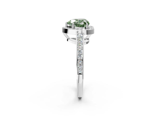 Platinum Fancy Green Heart  Halo Pavé Diamond Engagement Ring with Bezel Setting
