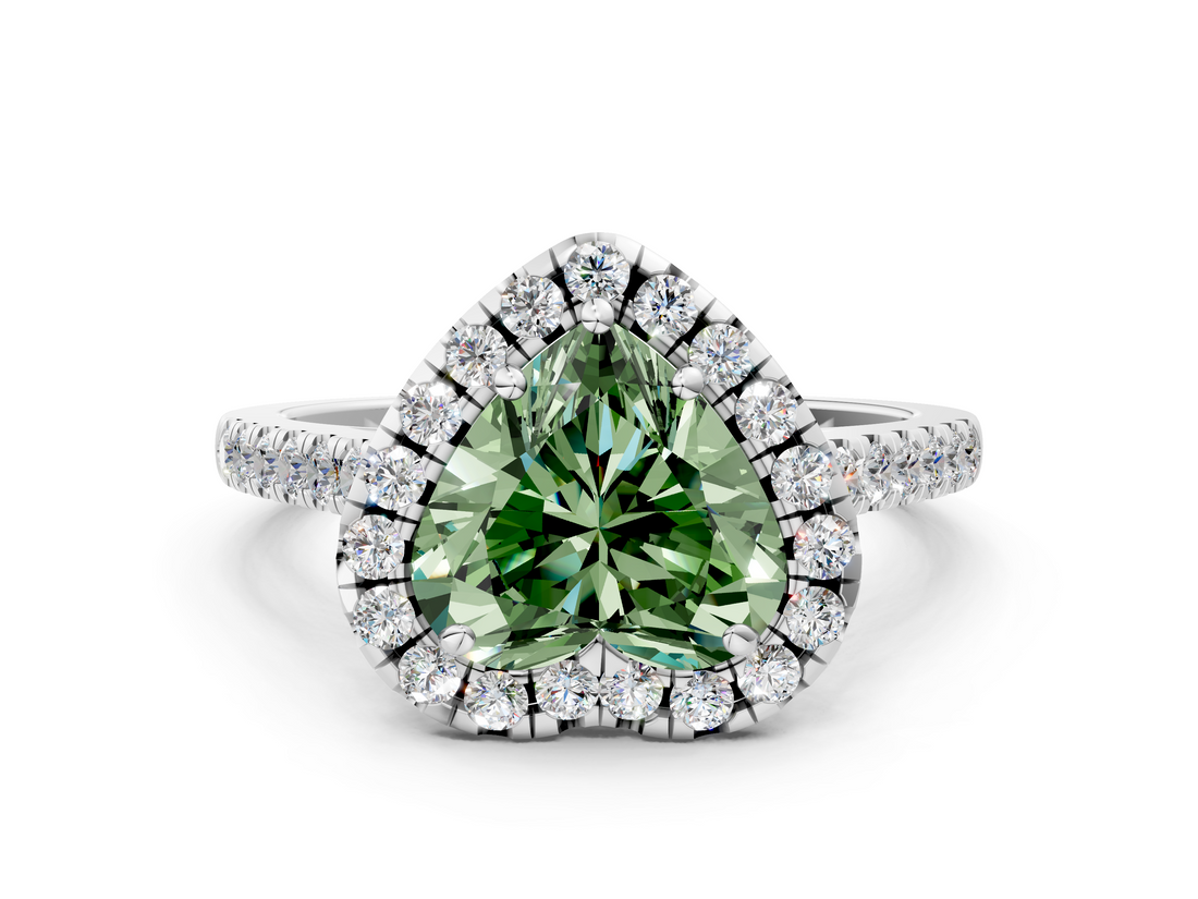 White gold Fancy Green Heart  Halo Pavé Diamond Engagement Ring with Four-Prong Setting_3