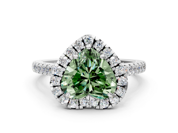 Platinum Fancy Green Heart  Halo Pavé Diamond Engagement Ring with Four-Prong Setting