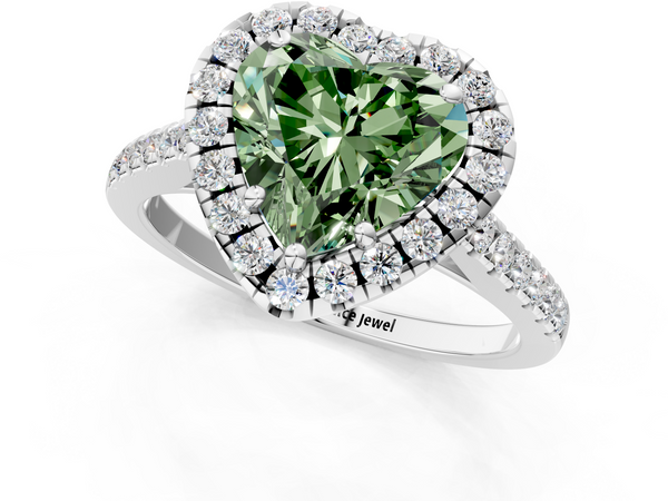 Platinum Fancy Green Heart  Halo Pavé Diamond Engagement Ring with Four-Prong Setting