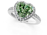 White gold Fancy Green Heart  Halo Pave Band Solitaire Ring with Prong Setting_30
