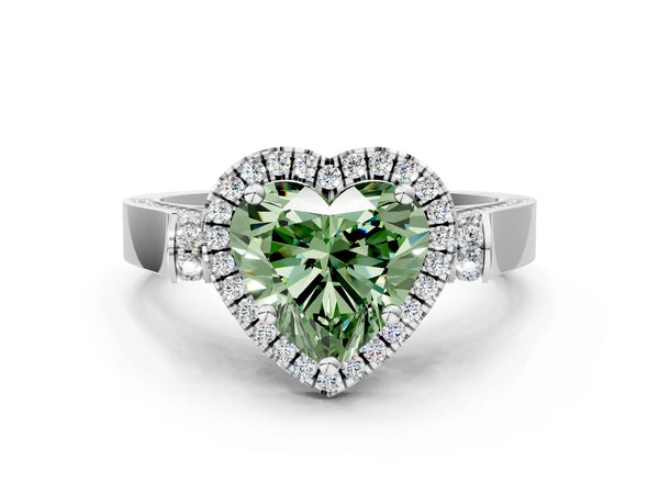 Platinum Fancy Green Heart  Halo Pave Split Shank Prong Setting Ring