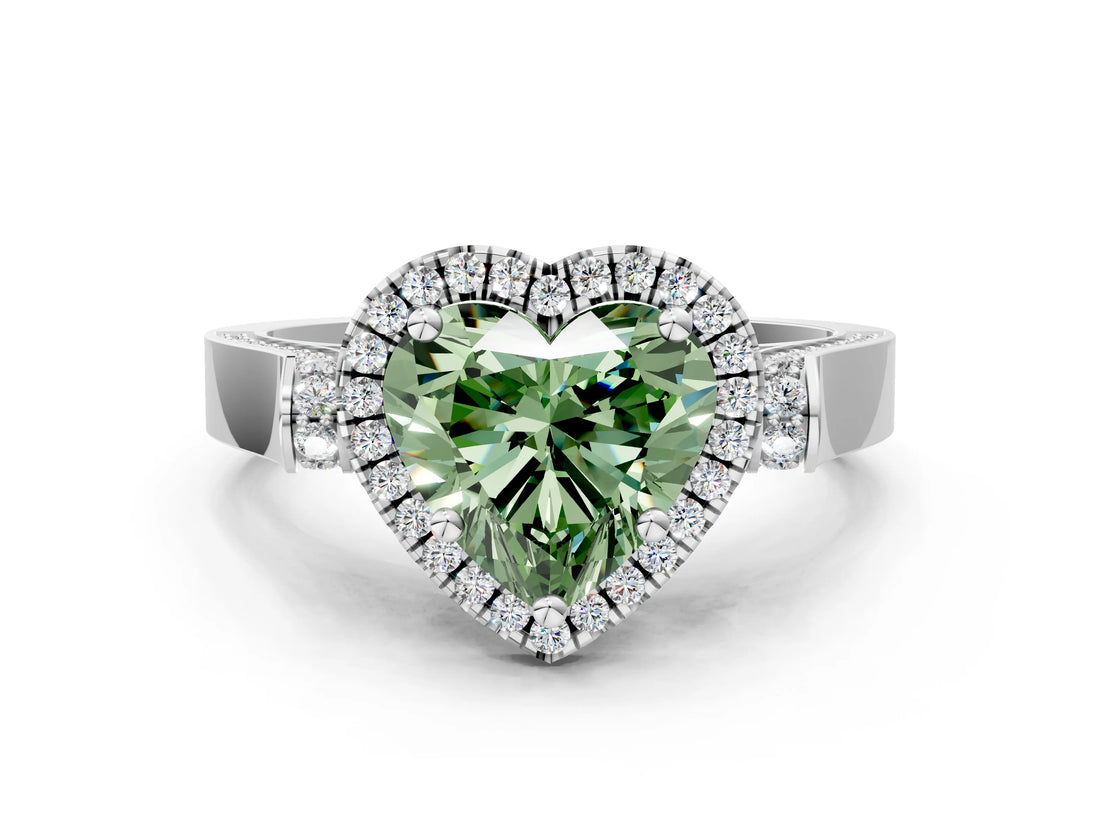 White gold Fancy Green Heart  Halo Pave Split Shank Prong Setting Ring_26