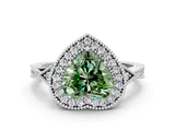 White gold Fancy Green Heart  Halo Round Diamond Milgrain Pave Engagement Ring_3