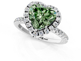 White gold Fancy Green Heart  Halo Round Diamond Pavé Band Four-Prong Ring_4