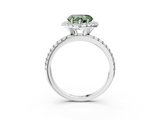 White gold Fancy Green Heart  Halo Round Diamond Pavé Band Four-Prong Ring_6