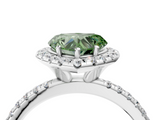 White gold Fancy Green Heart  Halo Round Diamond Pavé Band Four-Prong Ring_7