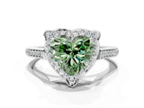White gold Fancy Green Heart  Halo Round Diamond Pave Band with Four-Prong Setting_50