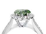 White gold Fancy Green Heart  Halo Round Diamond Pave Band with Prong Setting 5