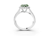 White gold Fancy Green Heart  Halo Round Diamond Pave Band with Prong Setting_27