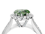 White gold Fancy Green Heart  Halo Round Diamond Pave Band with Prong Setting_28