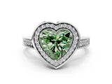 White gold Fancy Green Heart  Halo Solitaire Diamond Ring with Pave Band and Bezel Setting_29