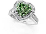 White gold Fancy Green Heart  Halo Solitaire Diamond Ring with Pave Band and Bezel Setting_30