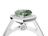 White gold Fancy Green Heart  Halo Solitaire Diamond Ring with Pave Band and Bezel Setting_33