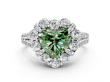 White gold Fancy Green Heart  Halo Split Shank Diamond Engagement Ring with Pave Band and Four-Prong Setting