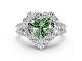 White gold Fancy Green Heart  Halo Split Shank Diamond Engagement Ring with Prong Setting